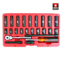 24 Pcs 1/4" Dr. Hi-Viz Impact Socket & Accessory Set Metric - Nk # 02466A