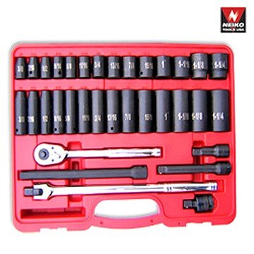 34 Pcs 1/2" Dr. Hi-Viz Impact Socket & Accessory Set (Metric) - Nk # 02470A