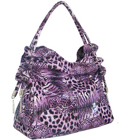 Faux Patent Leopard Print Tote (Purple)