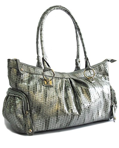 Metallic Zebra Look with Side Zip Pockets (Pewter)