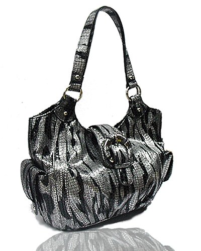 Metallic Zebra with Side Pockets Handbag (Black)