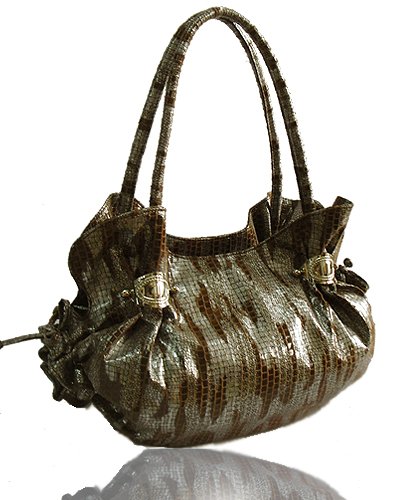 Metallic Zebra Look with Ruffles Handbag (Brown)