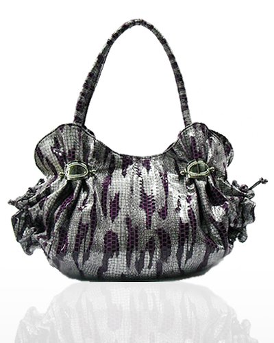 Metallic Zebra Look with Ruffles Handbag (Purple)