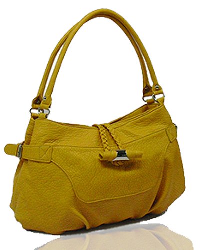Washed Ostrich Leather with Belted Gussets Buckles (Mustard)