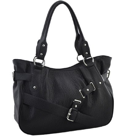 Washed Ostrich Belting Accent In Front Handbag (Black)