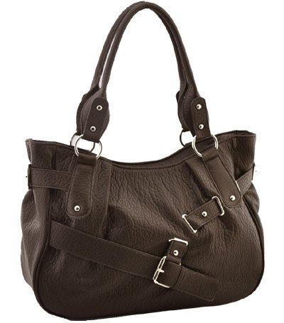 Washed Ostrich Belting Accent In Front Handbag (Brown)