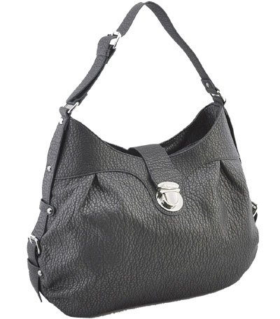 Washed Ostrich Leather Look Handbag (Pewter)