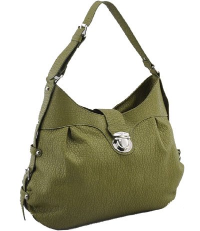Washed Ostrich Leather Look Handbag (Olive)