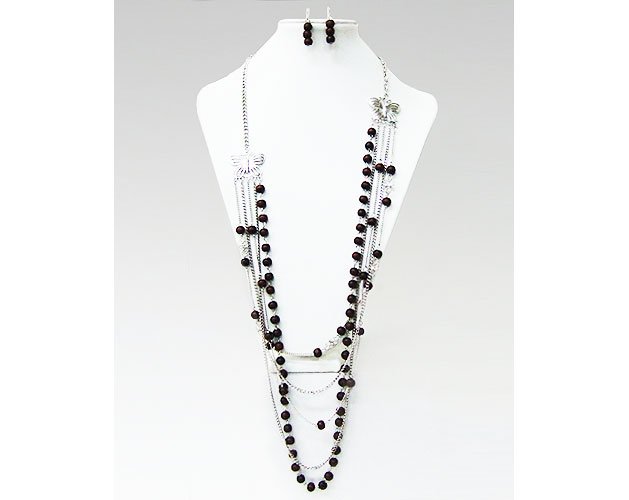 5 Multiful Steering with Wood Accent Necklace (Brown)