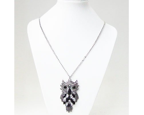 Owl Shape, Stone and Crystal Necklace