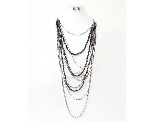 Multi Chain and Pearl Combine Necklace