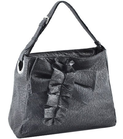 Washed Adjustable Shoulder Strap Ostrich Handbag (Pewter)