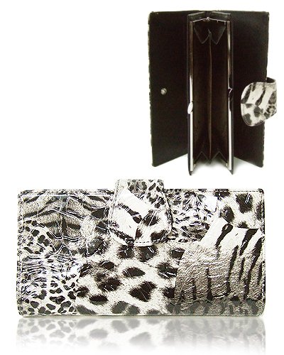 Faux Animal Print Leather Wallet with Flap Closure (Gray)