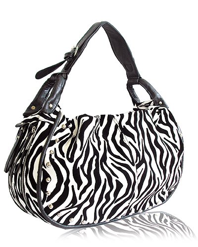 Decorative Zebra Print with Studs Details Handbag (White)