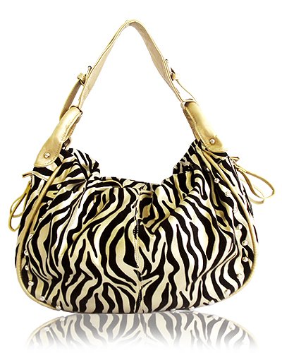 Decorative Zebra Print with Studs Details Handbag (Gold)