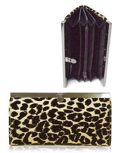 Leopard Textured Material Wallet with Clip Lock Closure (Gold)