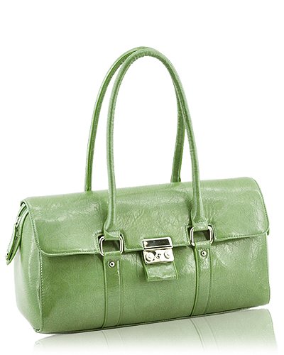 Glazed Leather Look Handbag (Moss Green)