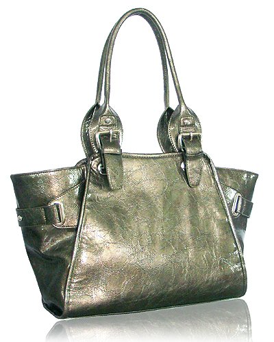 Glazed Leather Look Handbag (Pewter)