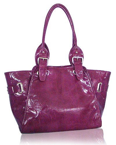 Glazed Leather Look Handbag (Purple)