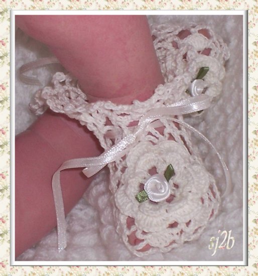 Irish Rose Heirloom Thread Crochet Booties for Baby and Reborn SJ2B