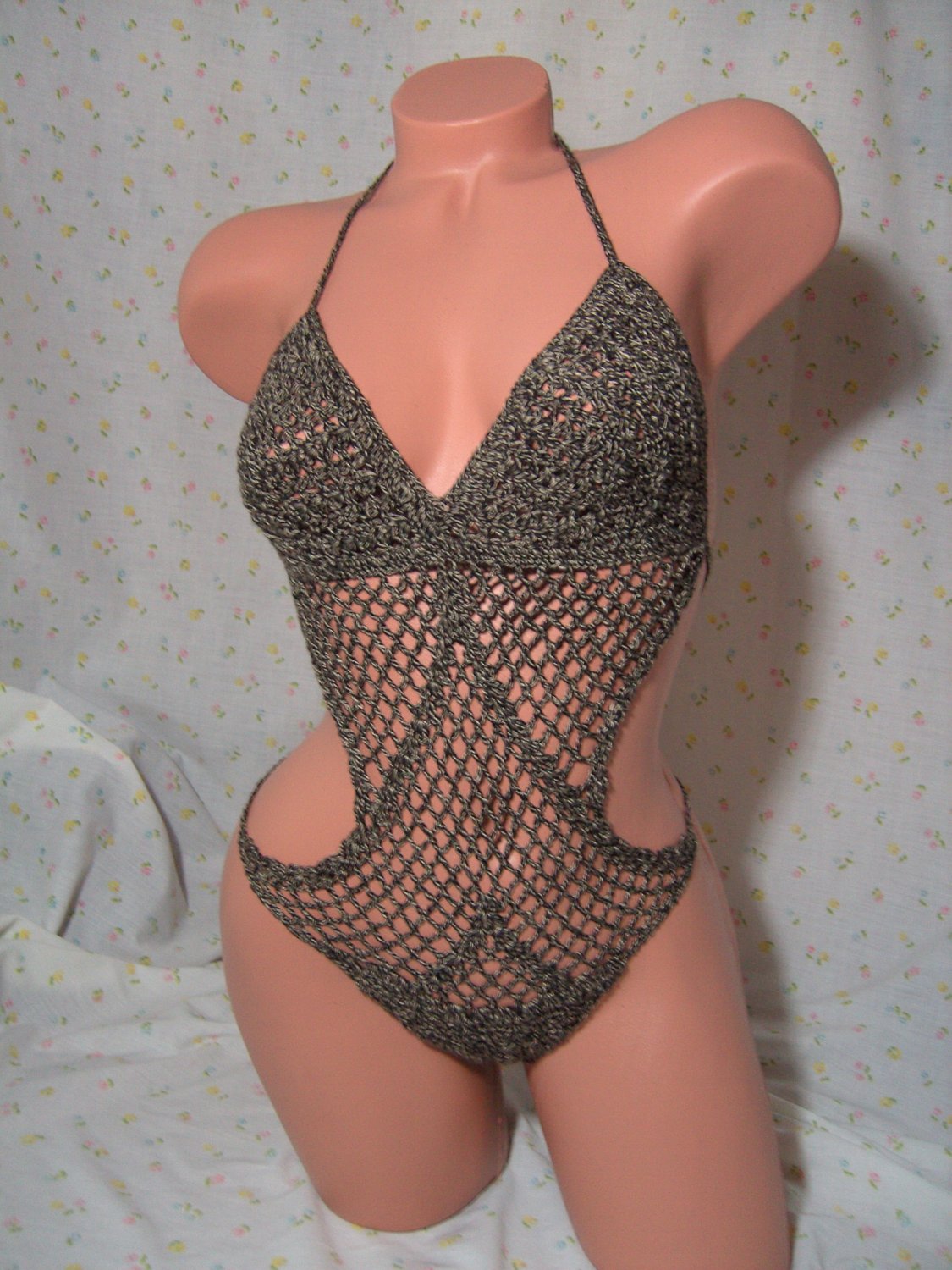 Black/Platinum Thong One Piece Swimsuit (Small/Medium)