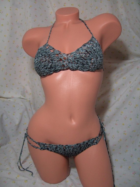 Black/Platinum Space Dyed Halter Bikini with Hipster Bottoms (Small)