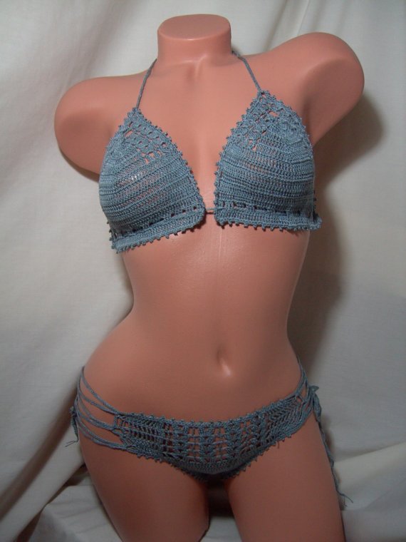 Gray Halter Bikini with Hipster Bottoms (Small/Medium)
