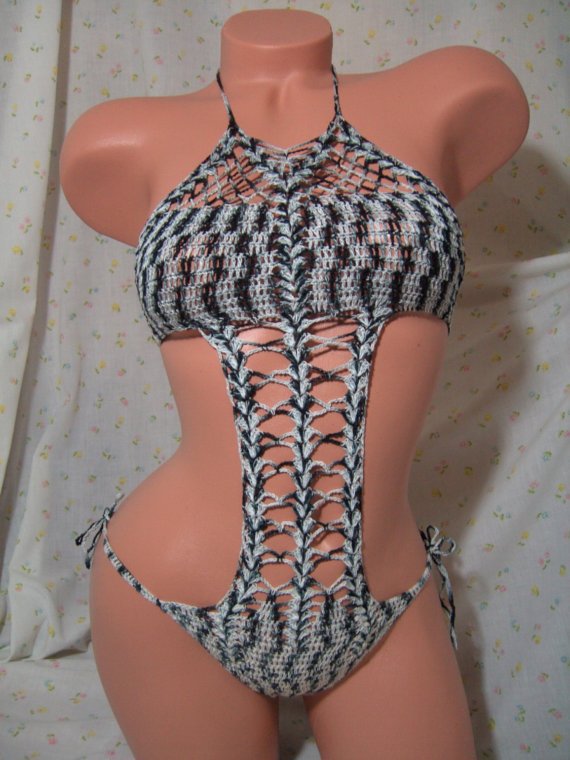Black/White Zeebra Stripes One Piece Swimsuit (Small/Medium)