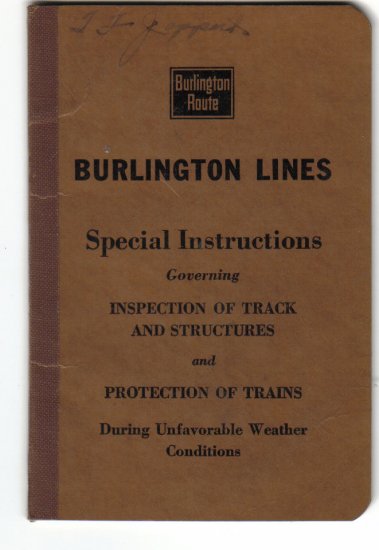 1938 Burlington Lines Special Instructions Booklet
