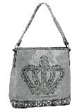 Crown & Acrylic Stones 5-Pocket Faux Alligator Day Bag w/Studded Shoulder Strap