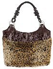 Faux Animal Print Fur & Alligator Skin 2-Pocket Bag w/Beaded Handles
