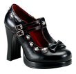 Skull Studded Trim Double T-Strap Heel