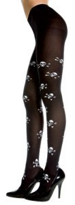 Skull and Crossbone Print Semi Sheer Pantyhose