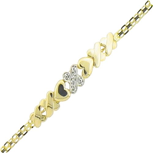 Diamond Accent 10kt Yellow Gold Heart and X's Bracelet