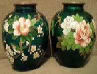 Antique Japanese Guilloche Cloisonne Silver Wire Vases