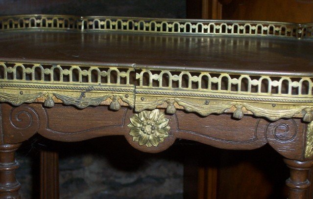 Antique Gueridon with Hand Painted Top and Bronze Gallery