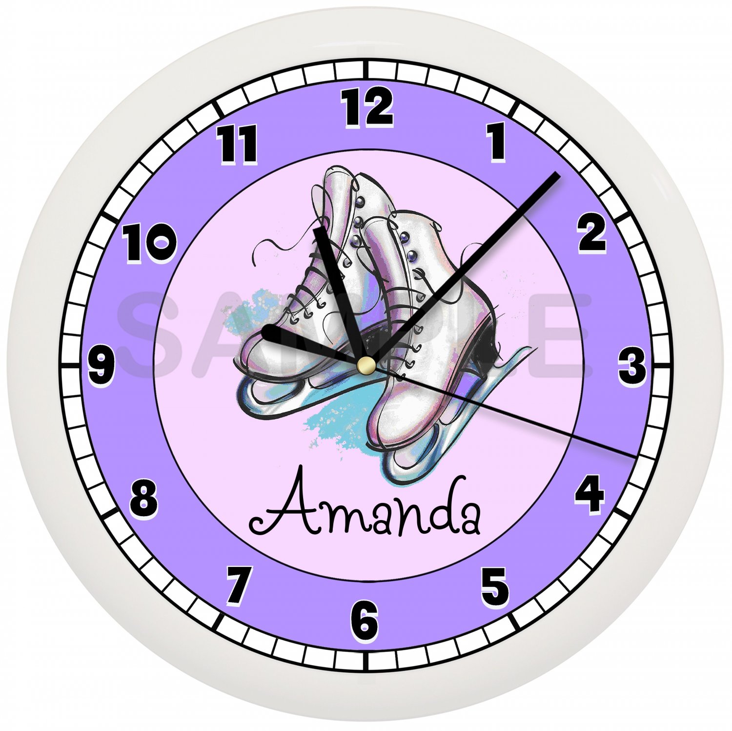 Skating Wall Clock Ice Skating White Frame