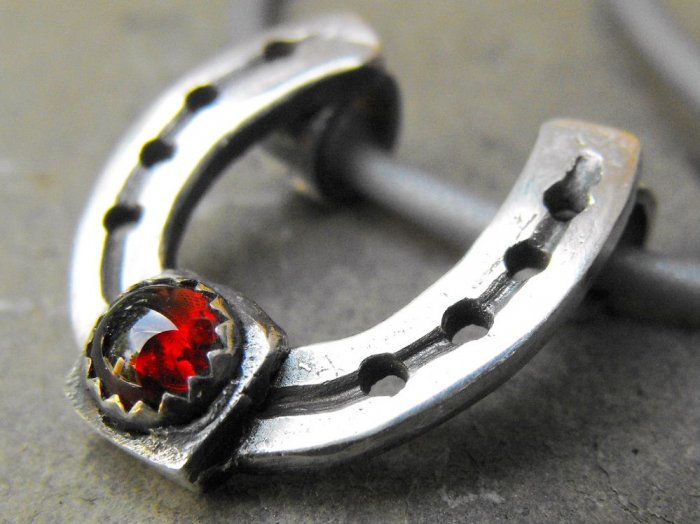Garnet Horseshoe Pendant January Birthstone