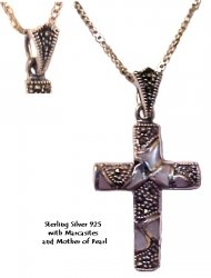 Silver cross with Marcasites and mother of pearl