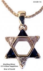 Star Of David With Sapphire and Cubic Zircons Necklace