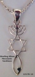Menorah, Star and Fish Silver Necklace