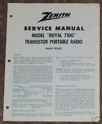 Zenith Service Manual Model Royal 710G Radio Vintage