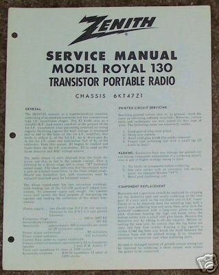 Zenith Service Manual Model Royal 130 Radio Vintage