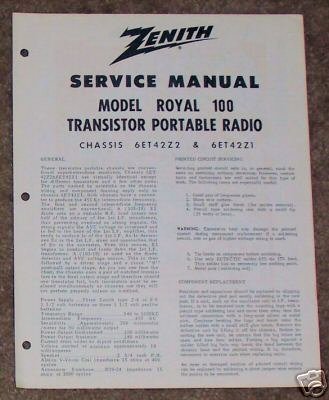 Zenith Service Manual Model Royal 100 Radio Vintage