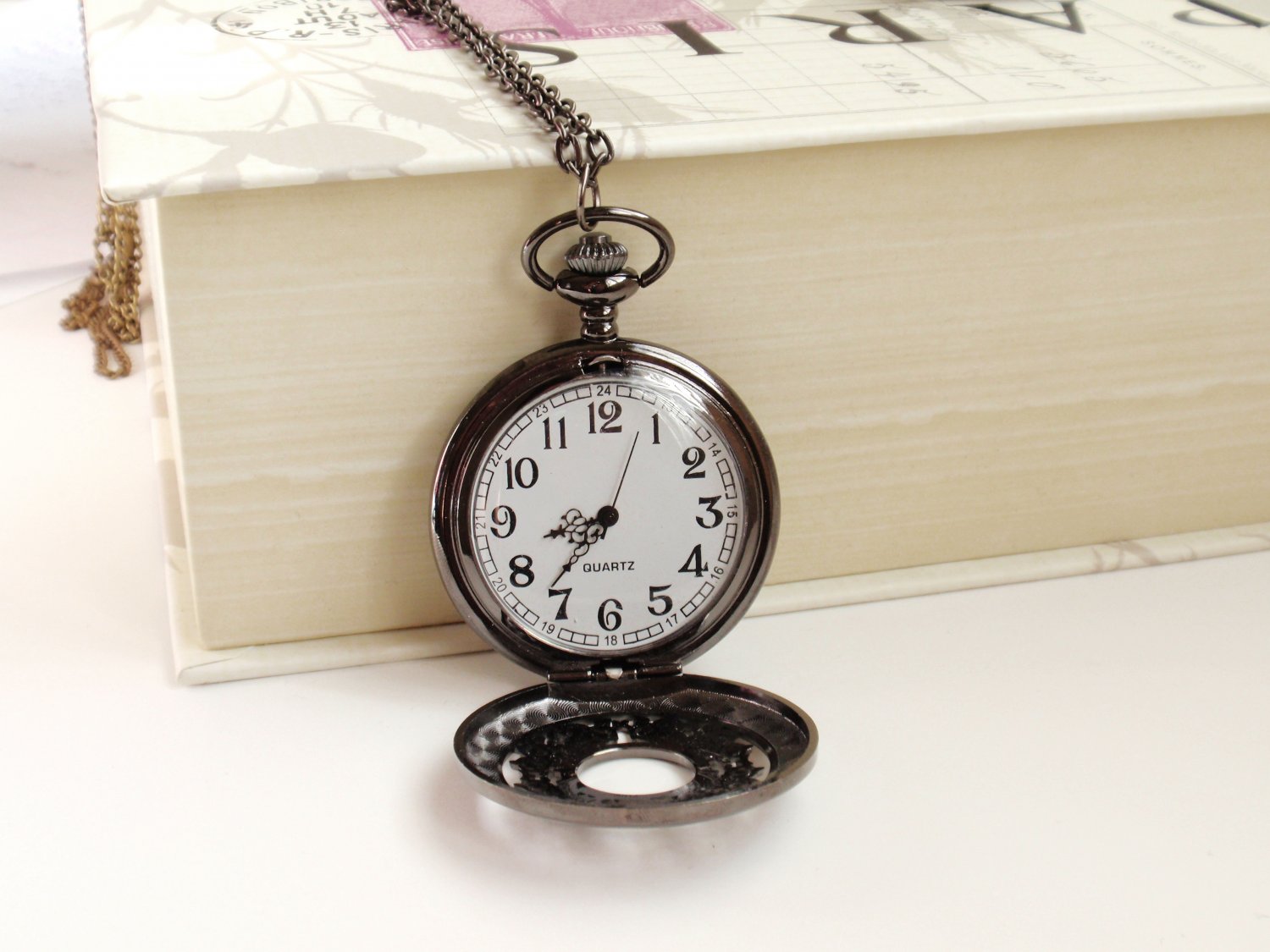 Pocket Watch Necklace - Black, Victorian-Inspired *SALE*