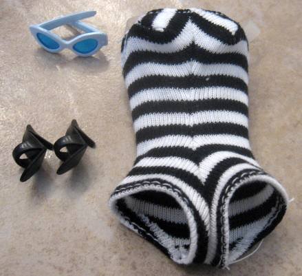 BARBIE #1 Vintage ZEBRA SWIMSUIT, GLASSES + SHOES Repro
