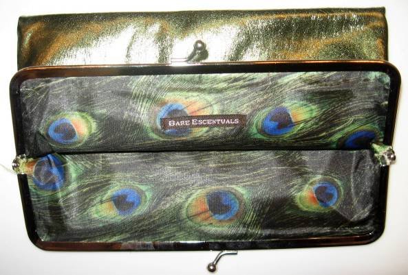 Bare Escentuals Minerals GOLD GREEN FOIL PEACOCK MAKEUP BAG TOTE