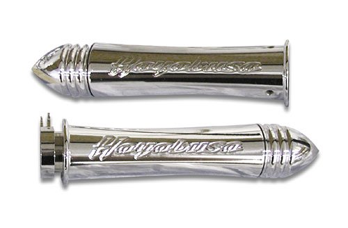 CHROME SUZUKI HAYABUSA GSXR1300 CURVED BILLET GRIPS WITH POINTED END CAPS -