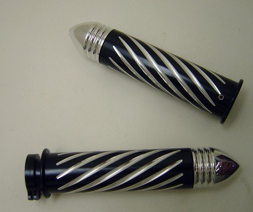 Anodized Black Straight Grips With Swirl Design & Ribbed Pointed Ends for Honda