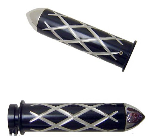 HONDA ANODIZED BLACK STRAIGHT GRIPS WITH CRISS CROSS DESIGN & POINTED ENDS